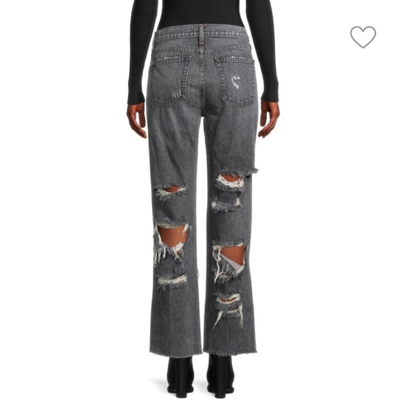Alice + Olivia Genevive Extreme Distressed Girlfriend Jeans in Past Midnight - Picture 2 of 11